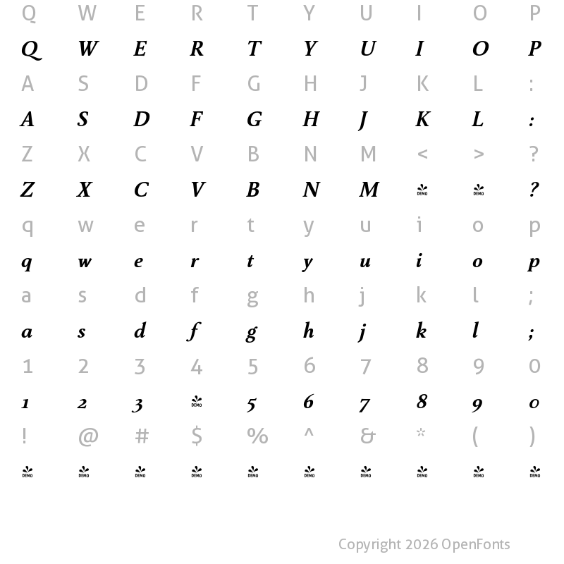 Character Map of FONTSPRING DEMO - Girando Pro Bold Italic