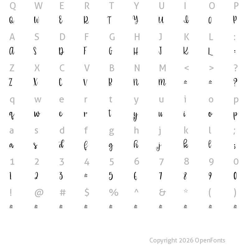 Character Map of FONTSPRING DEMO - Girlfriend Regular