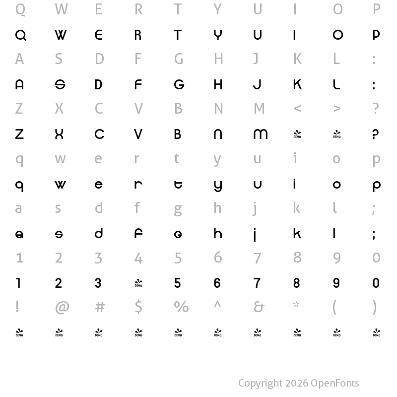 Character Map of FONTSPRING DEMO - Giro Bk Regular