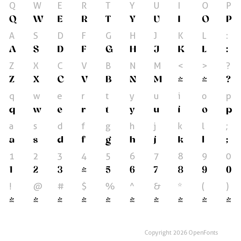 Character Map of FONTSPRING DEMO - Glorify Bold