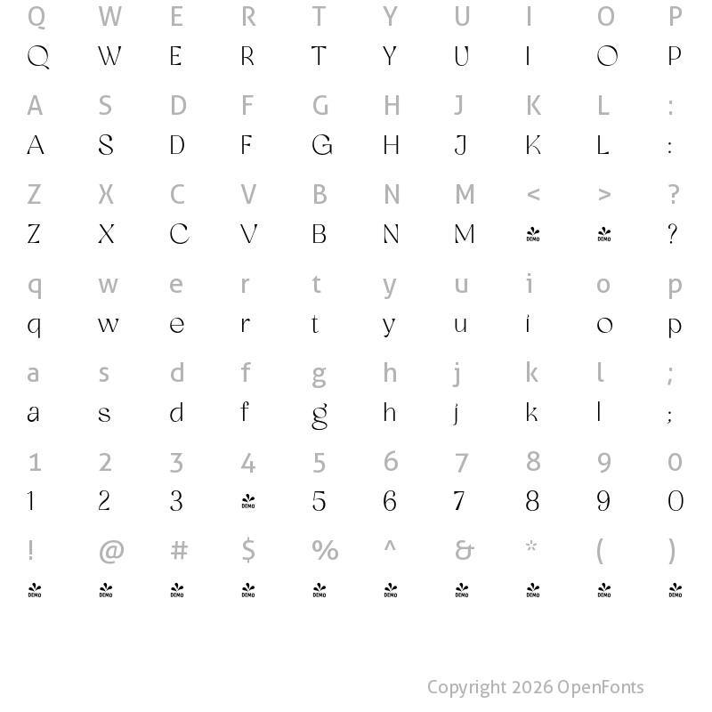 Character Map of FONTSPRING DEMO - Glorify ExtLt Regular