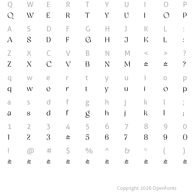 Character Map of FONTSPRING DEMO - Glorify Light Regular