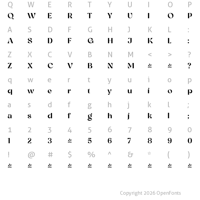 Character Map of FONTSPRING DEMO - Glorify SemBd Regular