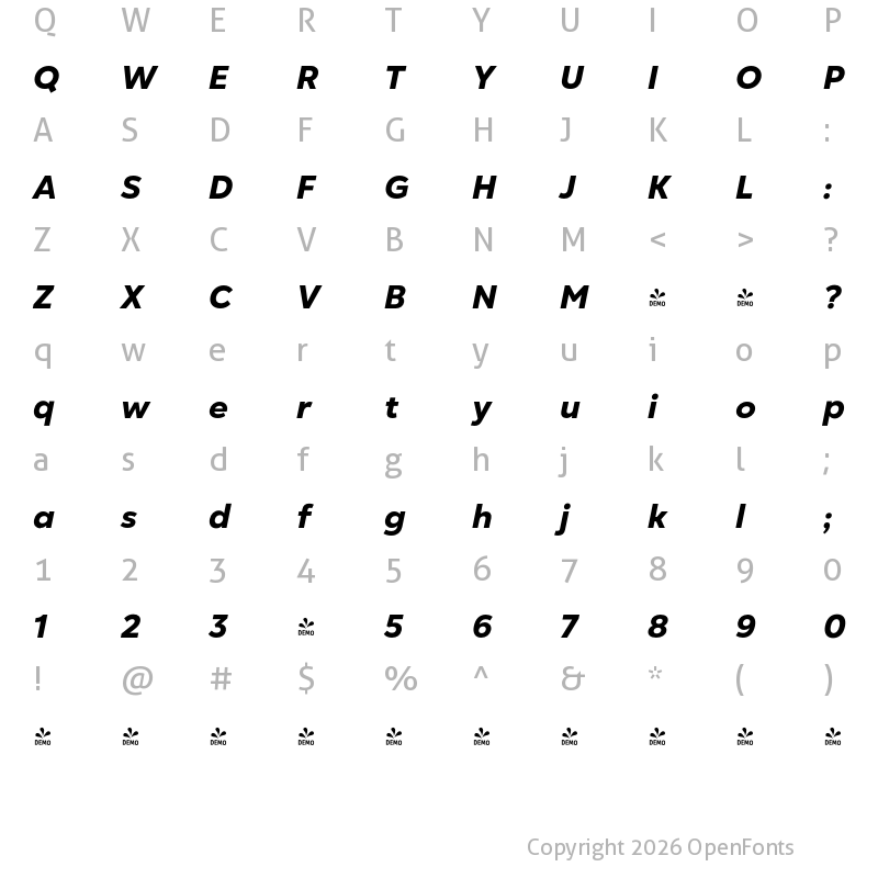 Character Map of FONTSPRING DEMO - Gogh Extra Bold Italic