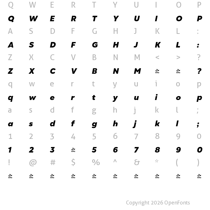 Character Map of FONTSPRING DEMO - Gogh Heavy Italic