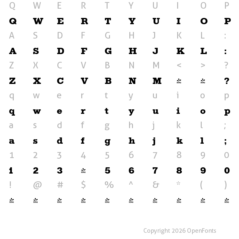 Character Map of FONTSPRING DEMO - Gold Black Regular