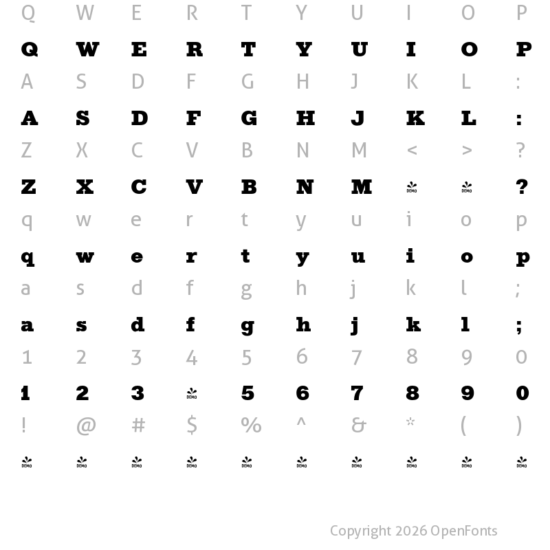 Character Map of FONTSPRING DEMO - Gold ExtBlk Regular