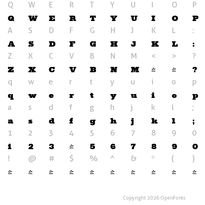 Character Map of FONTSPRING DEMO - Gold Magnum Bold