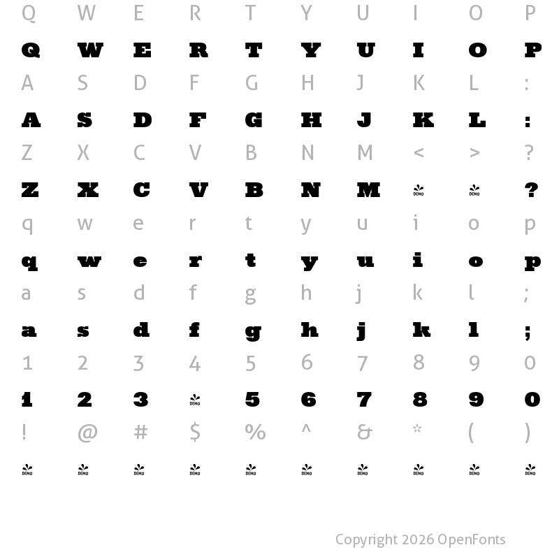 Character Map of FONTSPRING DEMO - Gold Magnum ExtBd Regular