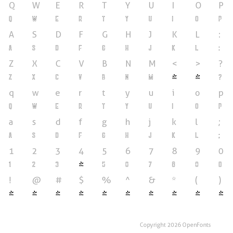 Character Map of FONTSPRING DEMO - Goldana Outline Outline