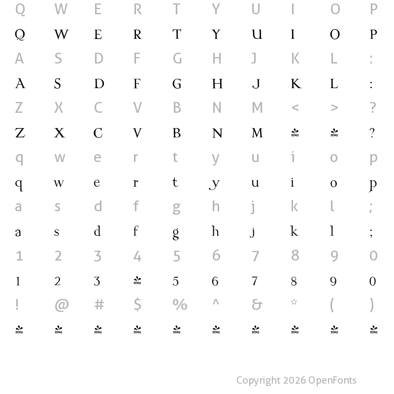 Character Map of FONTSPRING DEMO - Good Taste Regular