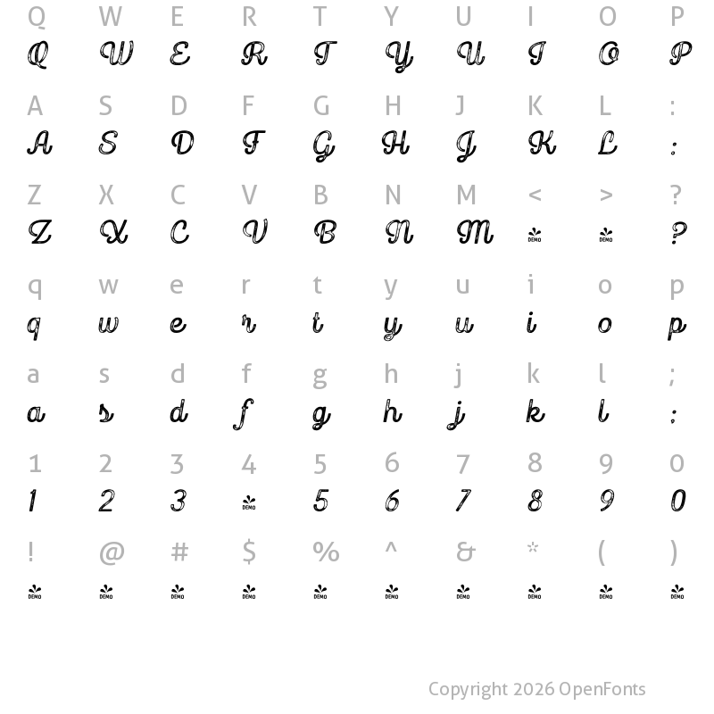 Character Map of FONTSPRING DEMO - Goodwater Print Script 3 Regular