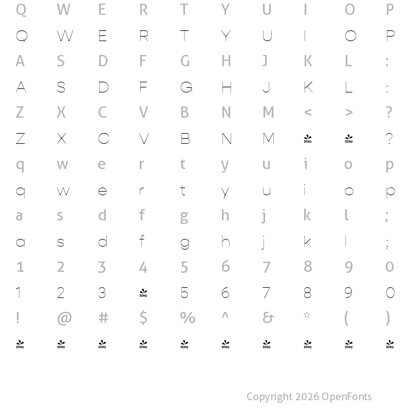 Character Map of FONTSPRING DEMO - Gopher Hairline Regular