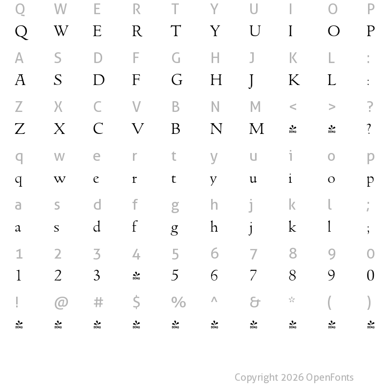 Character Map of FONTSPRING DEMO - Goudita Serial Light Regular
