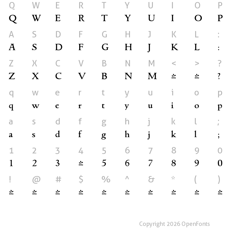 Character Map of FONTSPRING DEMO - Goudita Serial Medium Regular