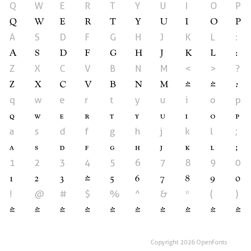 Character Map of FONTSPRING DEMO - Goudy Catalogue Pro Caps Regular