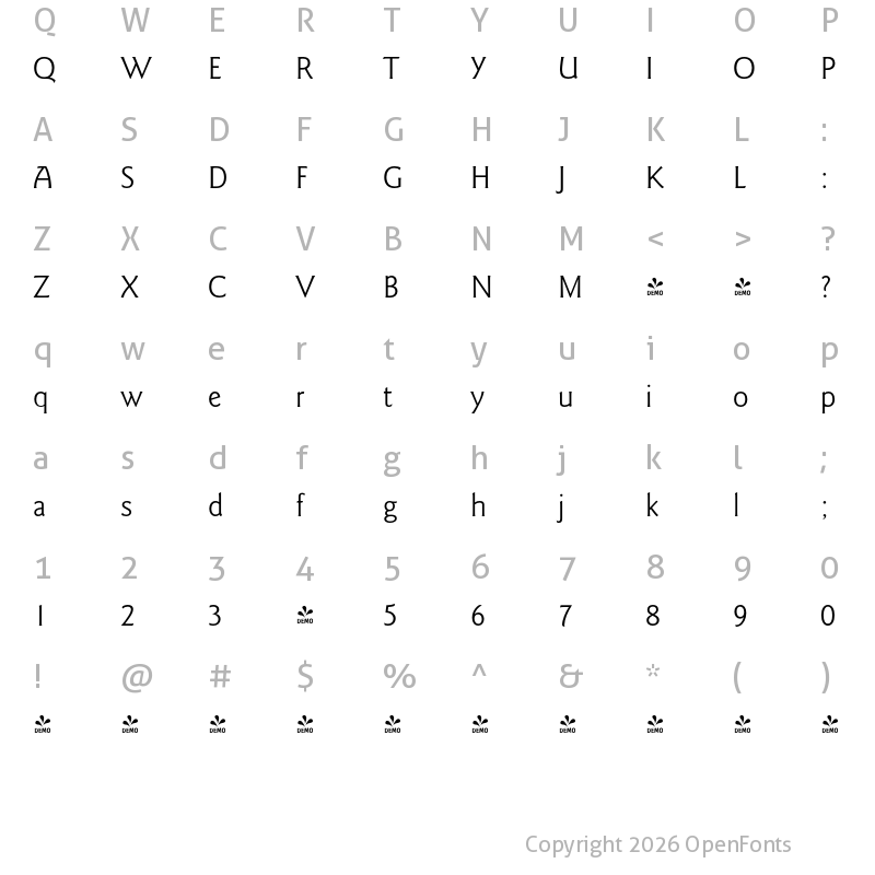 Character Map of FONTSPRING DEMO - Goudy Sans Pro Regular