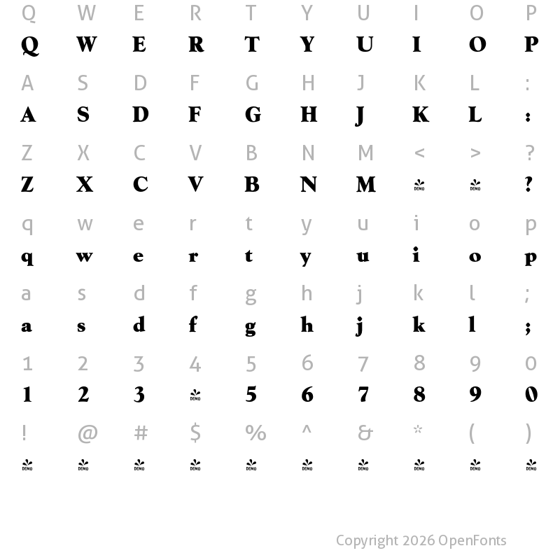 Character Map of FONTSPRING DEMO - Goudy Serial Heavy Regular