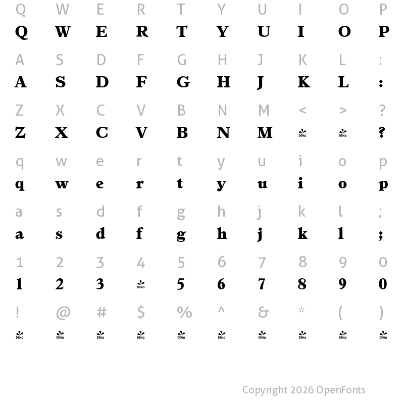 Character Map of FONTSPRING DEMO - Granada Serial Heavy Regular