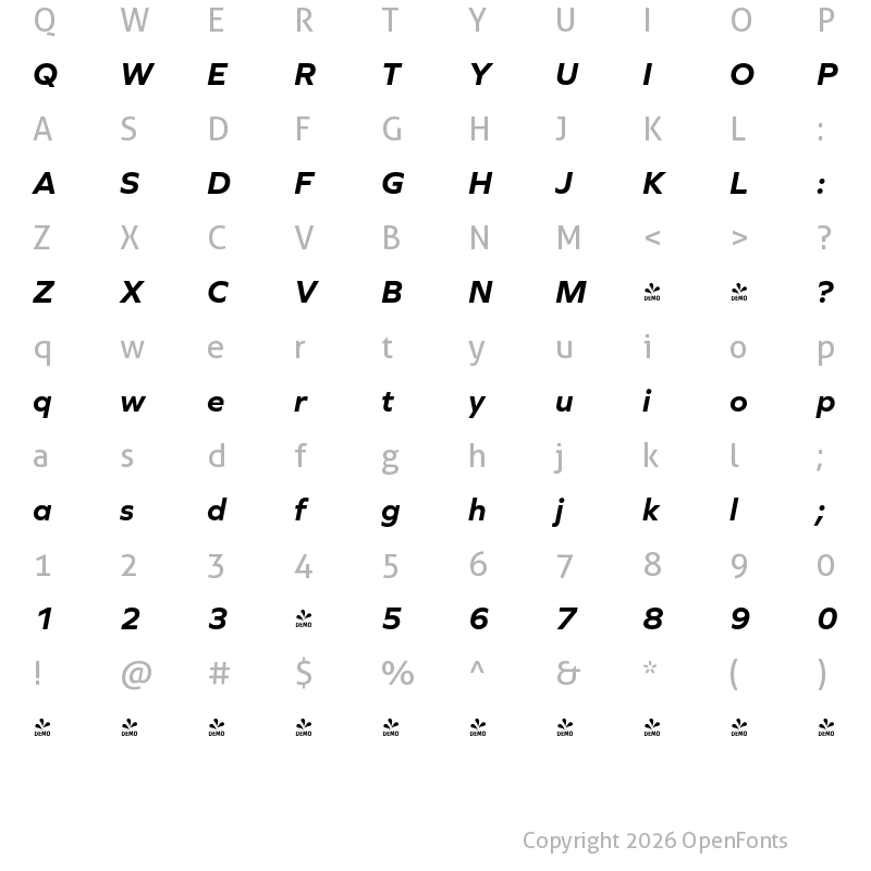 Character Map of FONTSPRING DEMO - Graphie Bold Italic