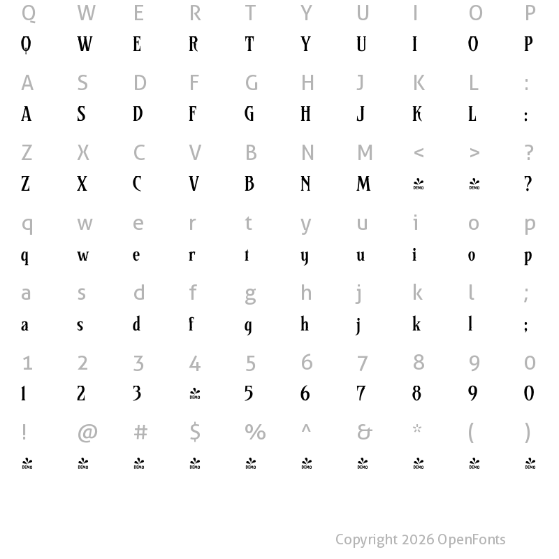 Character Map of FONTSPRING DEMO - Gravord Regular