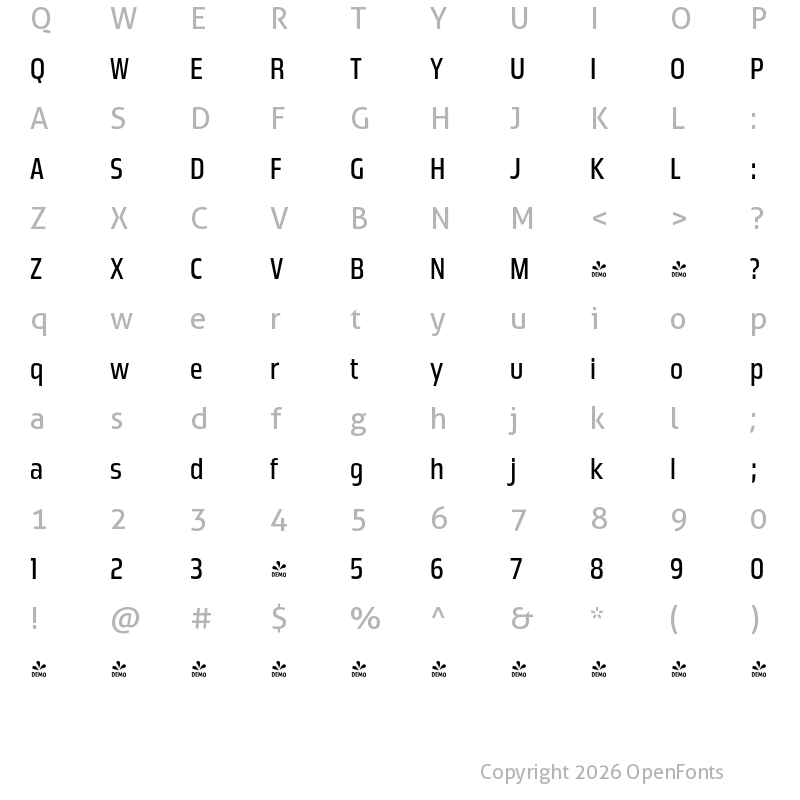 Character Map of FONTSPRING DEMO - Great Escape Narrow Bk Regular
