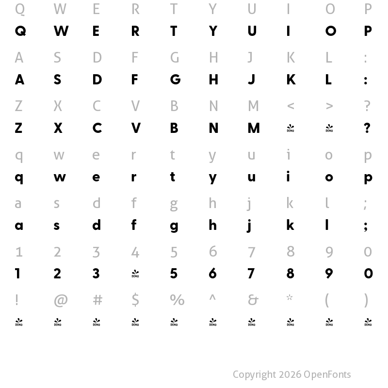 Character Map of FONTSPRING DEMO - Greycliff CF Extra Bold Regular