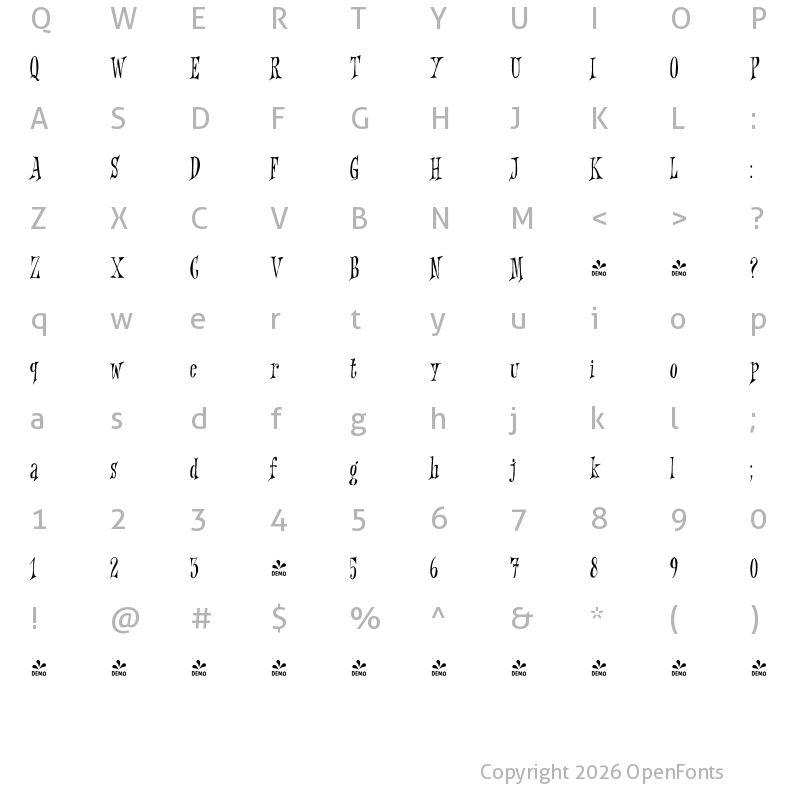 Character Map of FONTSPRING DEMO - Griezelig Regular