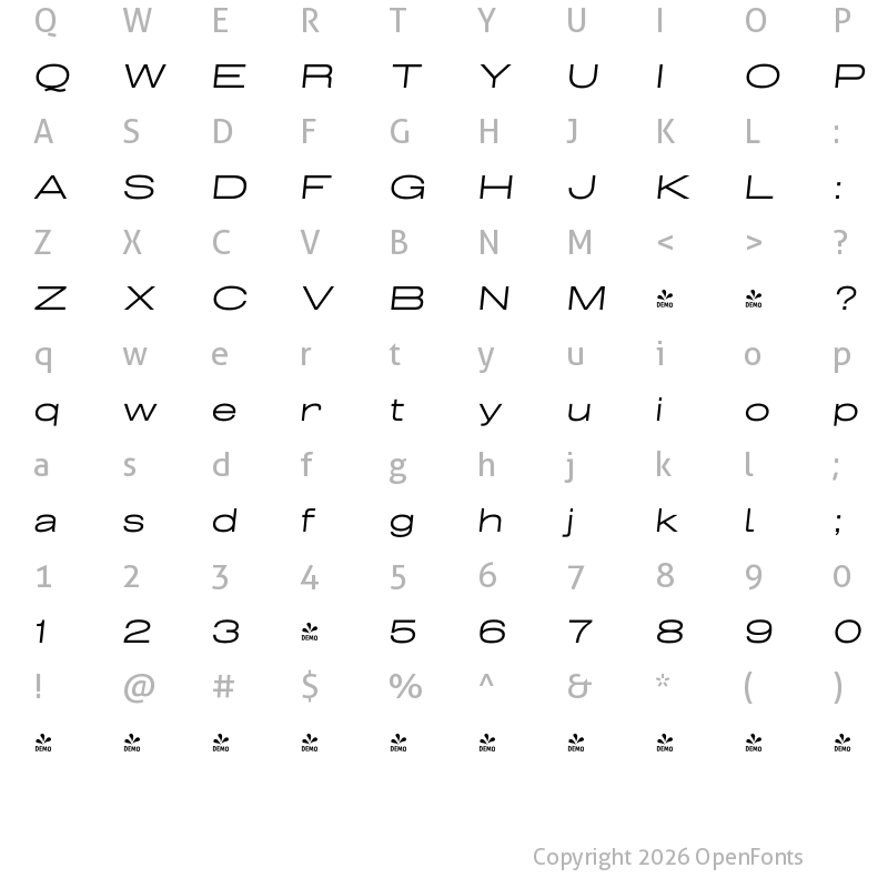 Character Map of FONTSPRING DEMO - Grillmaster Expanded Light Italic