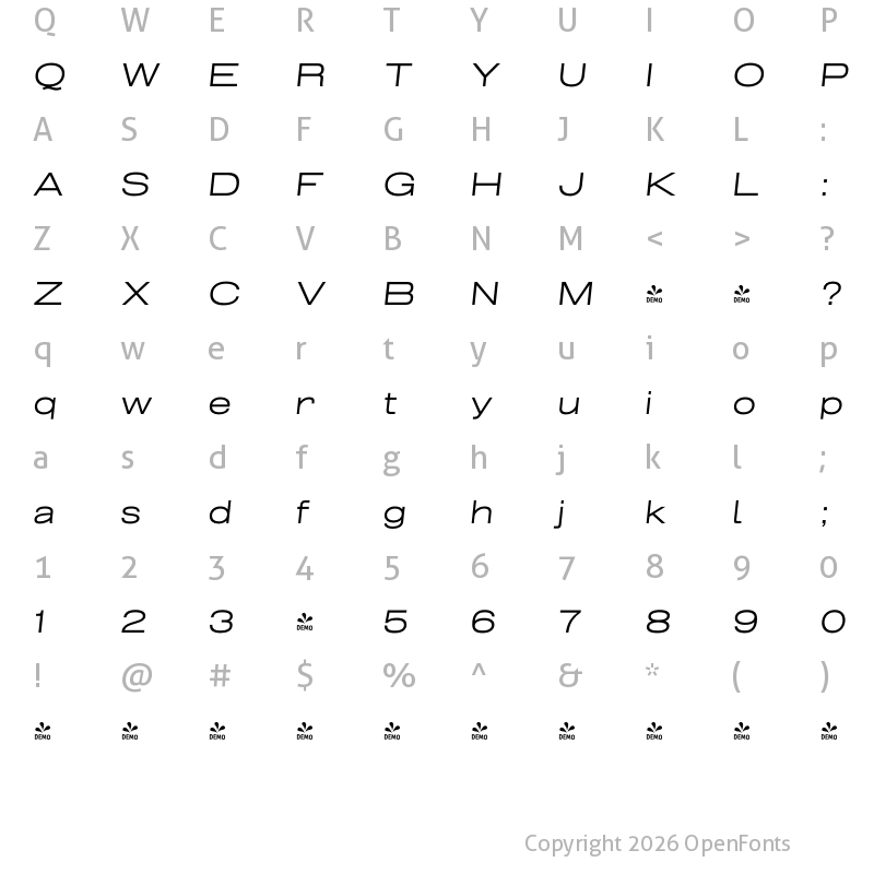 Character Map of FONTSPRING DEMO - Grillmaster Extended Light Italic