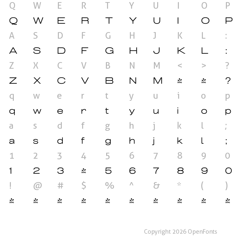 Character Map of FONTSPRING DEMO - Grillmaster Extended Light Regular