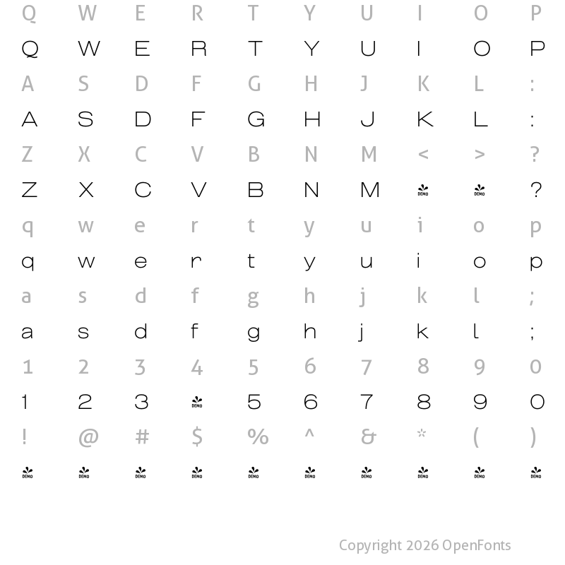 Character Map of FONTSPRING DEMO - Grillmaster ExtWide ExtLt Regular
