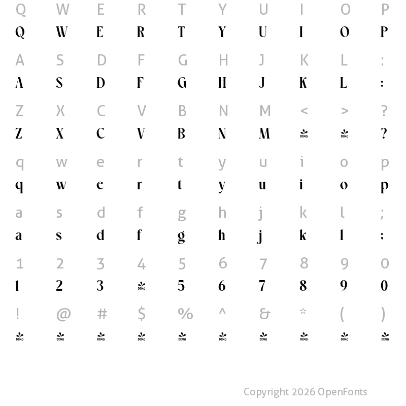 Character Map of FONTSPRING DEMO - Grindale Regular