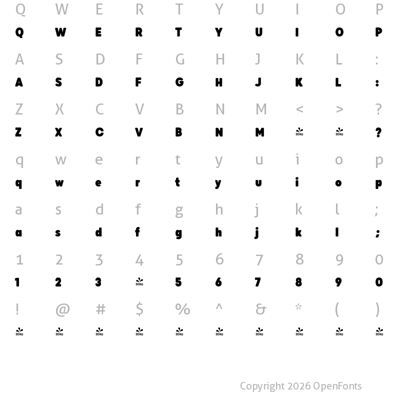 Character Map of FONTSPRING DEMO - Grold Rounded Slim ExtraBlack Regular