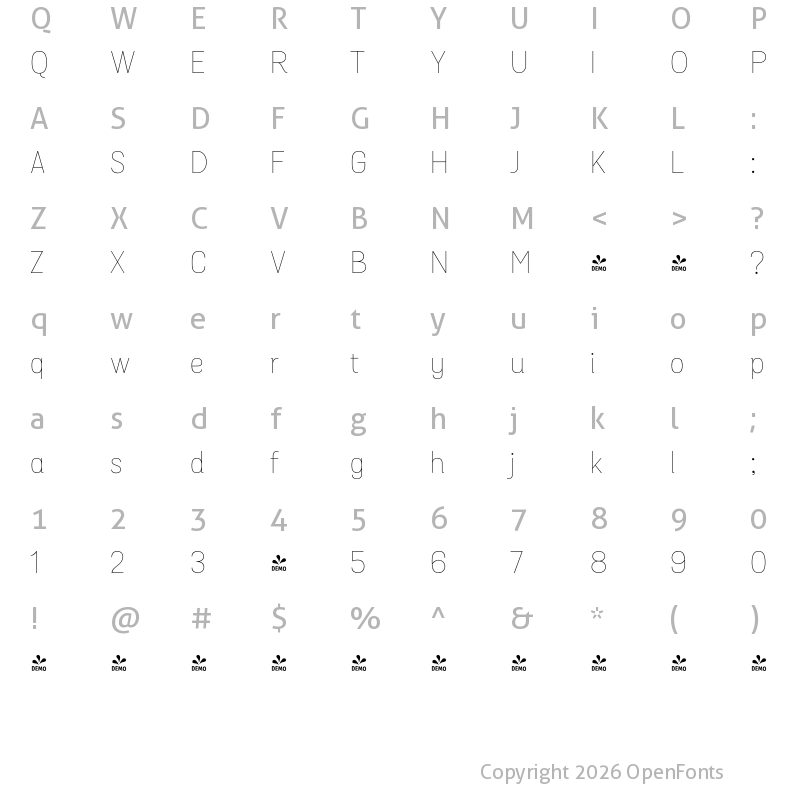 Character Map of FONTSPRING DEMO - Grota Sans Alt Thin Thin