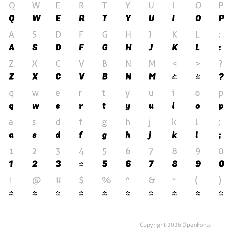 Character Map of FONTSPRING DEMO - Grota Sans Rd Black Italic