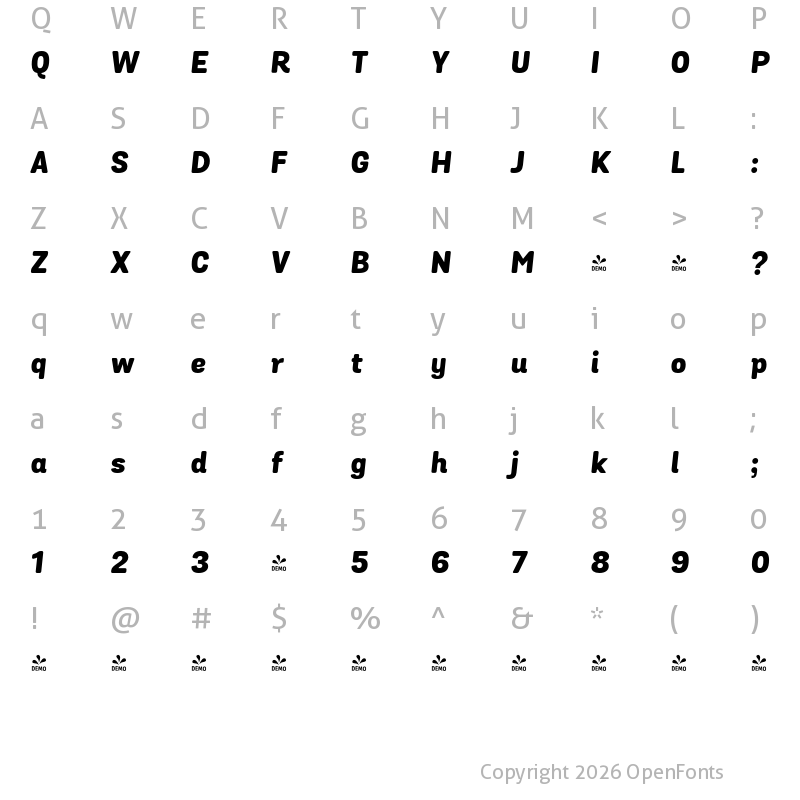 Character Map of FONTSPRING DEMO - Grota Sans Rd Heavy Italic