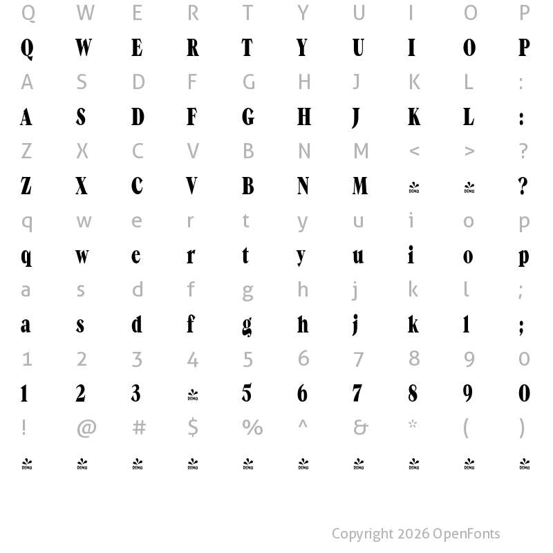 Character Map of FONTSPRING DEMO - Guau Bold Condensed Regular