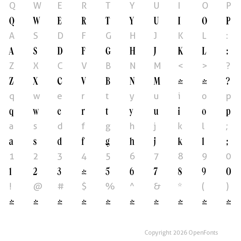 Character Map of FONTSPRING DEMO - Guau Condensed Regular