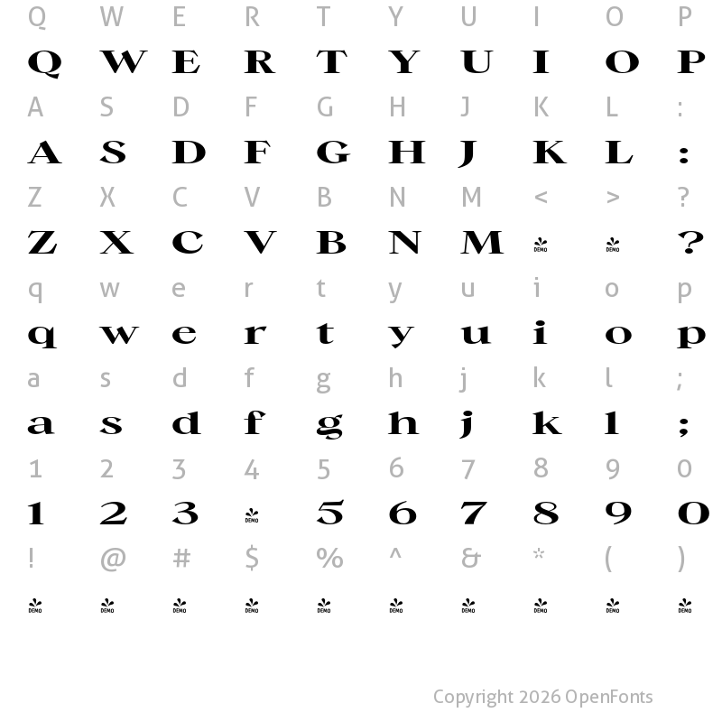 Character Map of FONTSPRING DEMO - Guau Expanded Regular