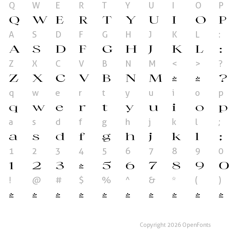 Character Map of FONTSPRING DEMO - Guau Light Expanded Regular