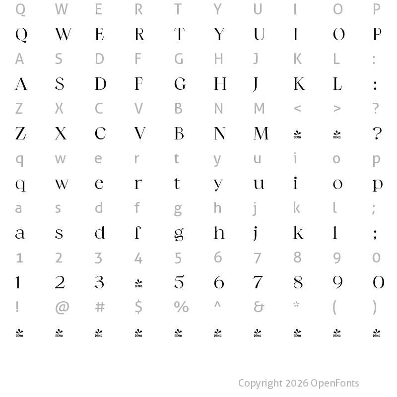 Character Map of FONTSPRING DEMO - Guau Light Regular