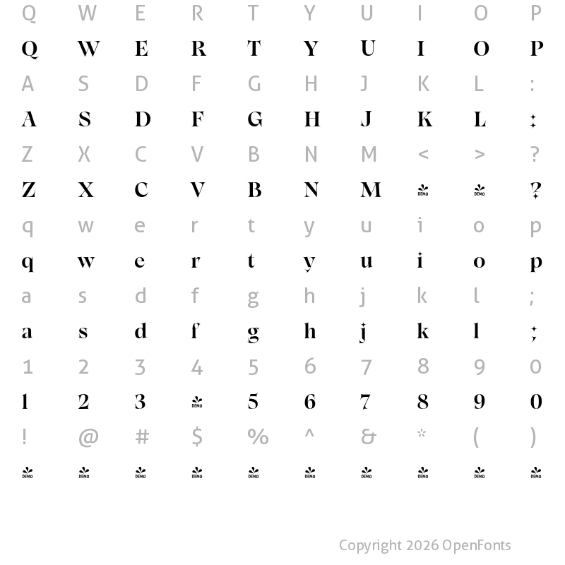 Character Map of FONTSPRING DEMO - Gwen Bold