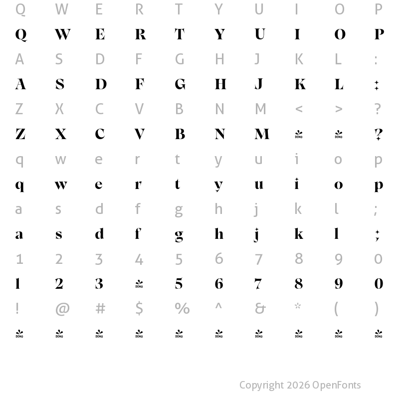 Character Map of FONTSPRING DEMO - Gwen ExtraBold Regular