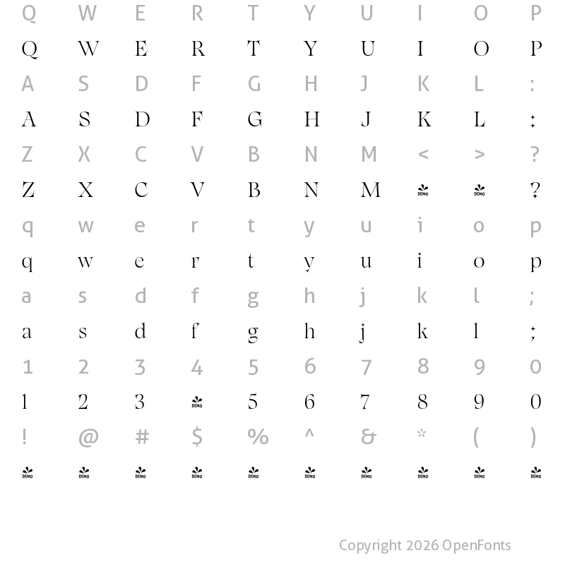 Character Map of FONTSPRING DEMO - Gwen Light Regular