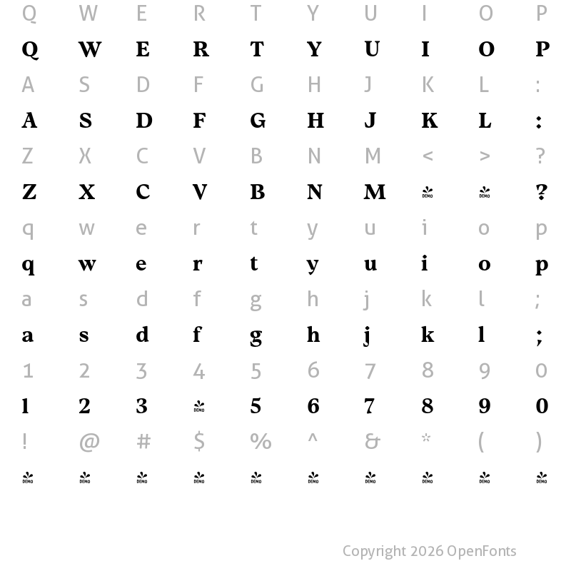 Character Map of FONTSPRING DEMO - Gwen Text ExtraBold Regular