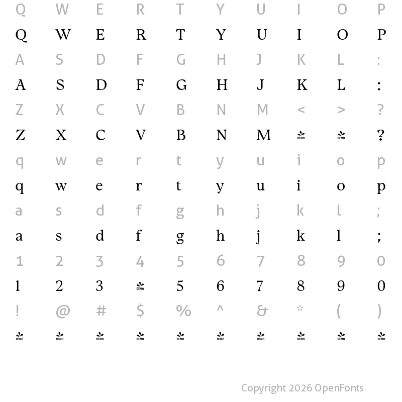 Character Map of FONTSPRING DEMO - Gwen Text Regular