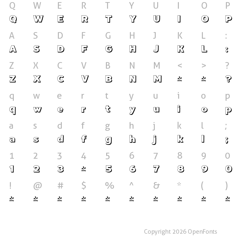 Character Map of FONTSPRING DEMO - Habanera Extras 3D Regular