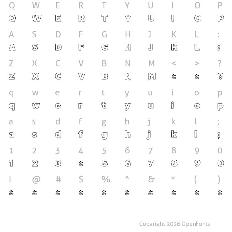 Character Map of FONTSPRING DEMO - Habanera Extras Outline Regular