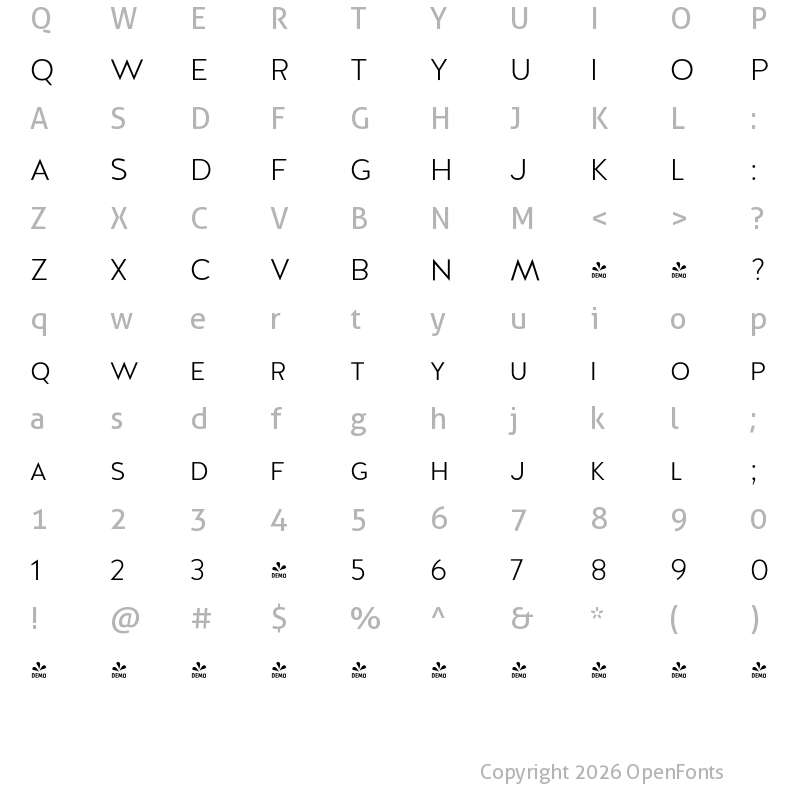Character Map of FONTSPRING DEMO - Halis GR S Light Regular